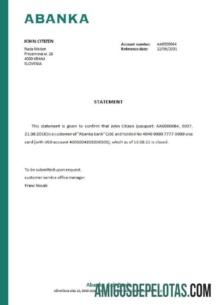 Referência de fechamento do Abanka na Eslovênia amostra